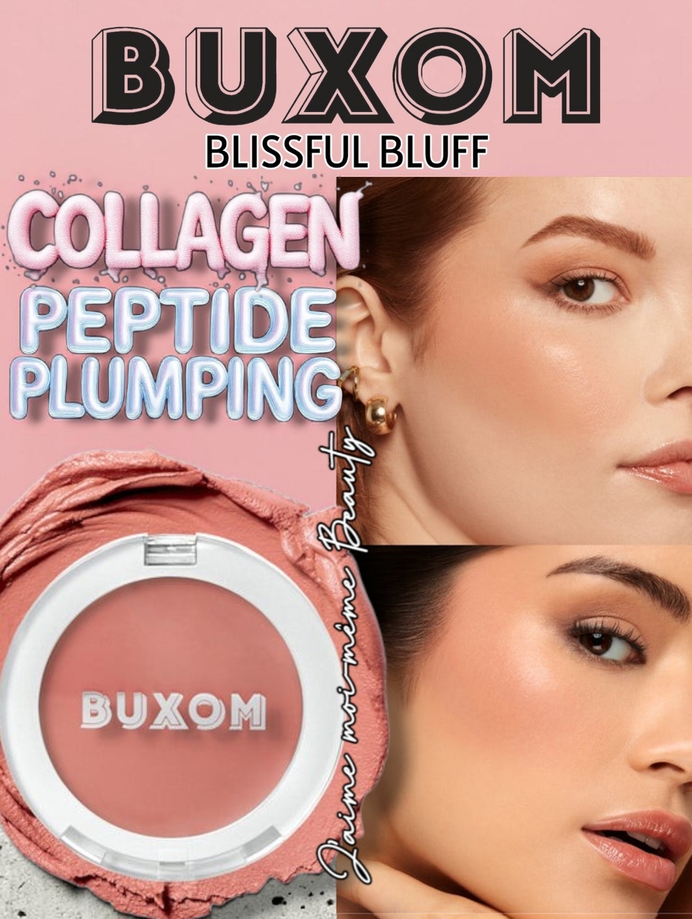 Buxom Blissful Bluff Collagen Peptide Skin Plumping Cream Blush — Soft Rose Pink